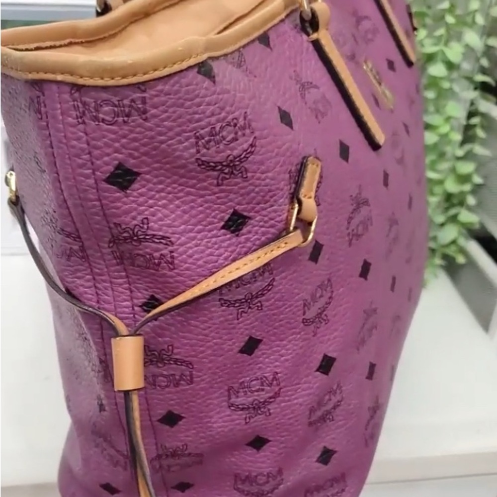 MCM Only Used Once! Custom Made Purple and Tan Monogram Tote Bag - Picture 2 of 16
